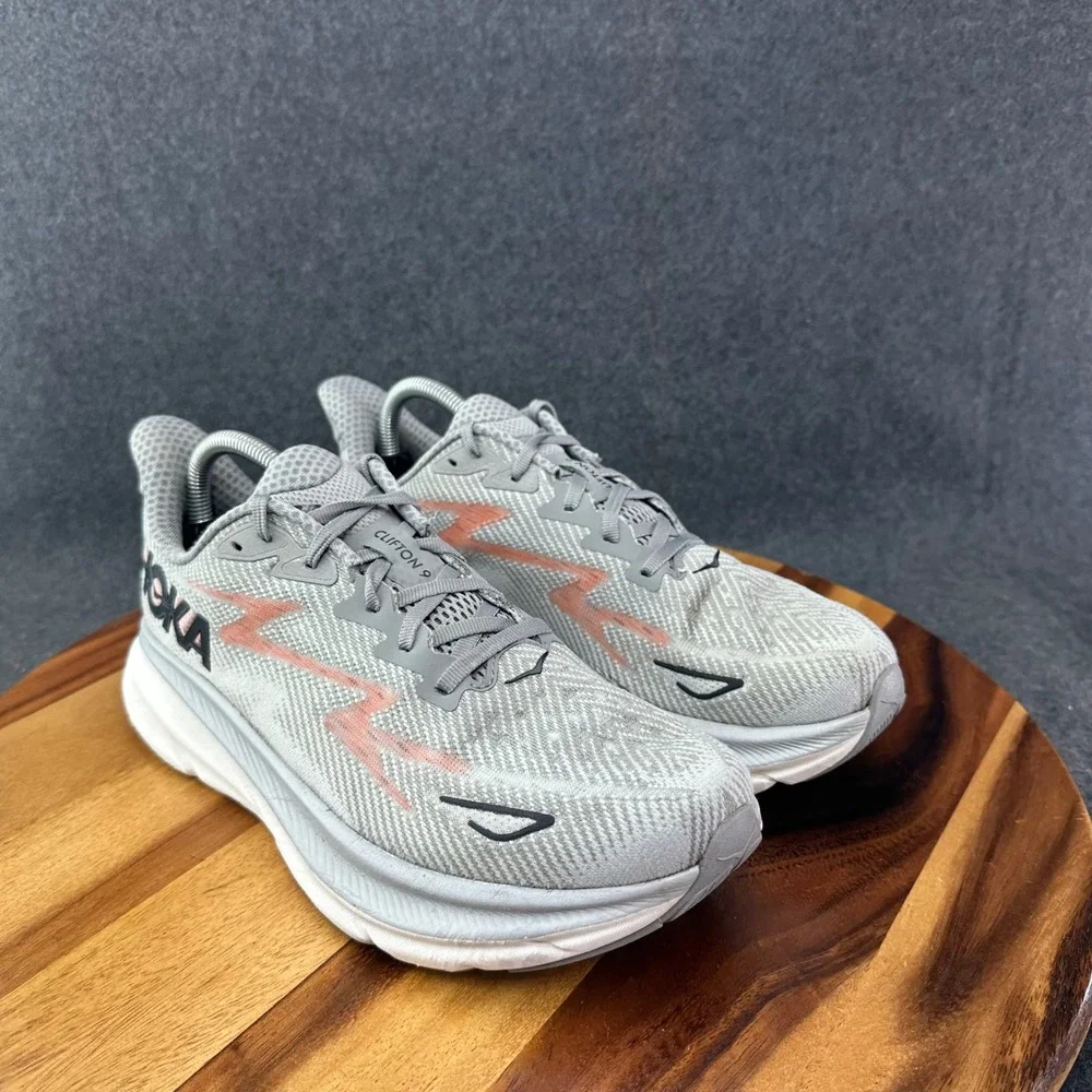 Hoka Clifton 9 Mens Running Shoes Grey Peach Black 1127895 HMBC Size 8.5 D